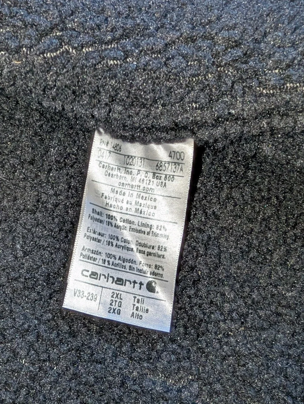 Carhartt Vintage V33-239 Sherpa-Lined Work Vest in Grey Black Mens 2XL TALL
